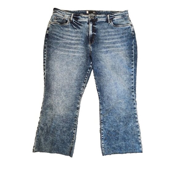 Kut From The Kloth Womens Kelsey Ankle Flare Jeans 22W Blue Stretch Raw Hem - Picture 1 of 5